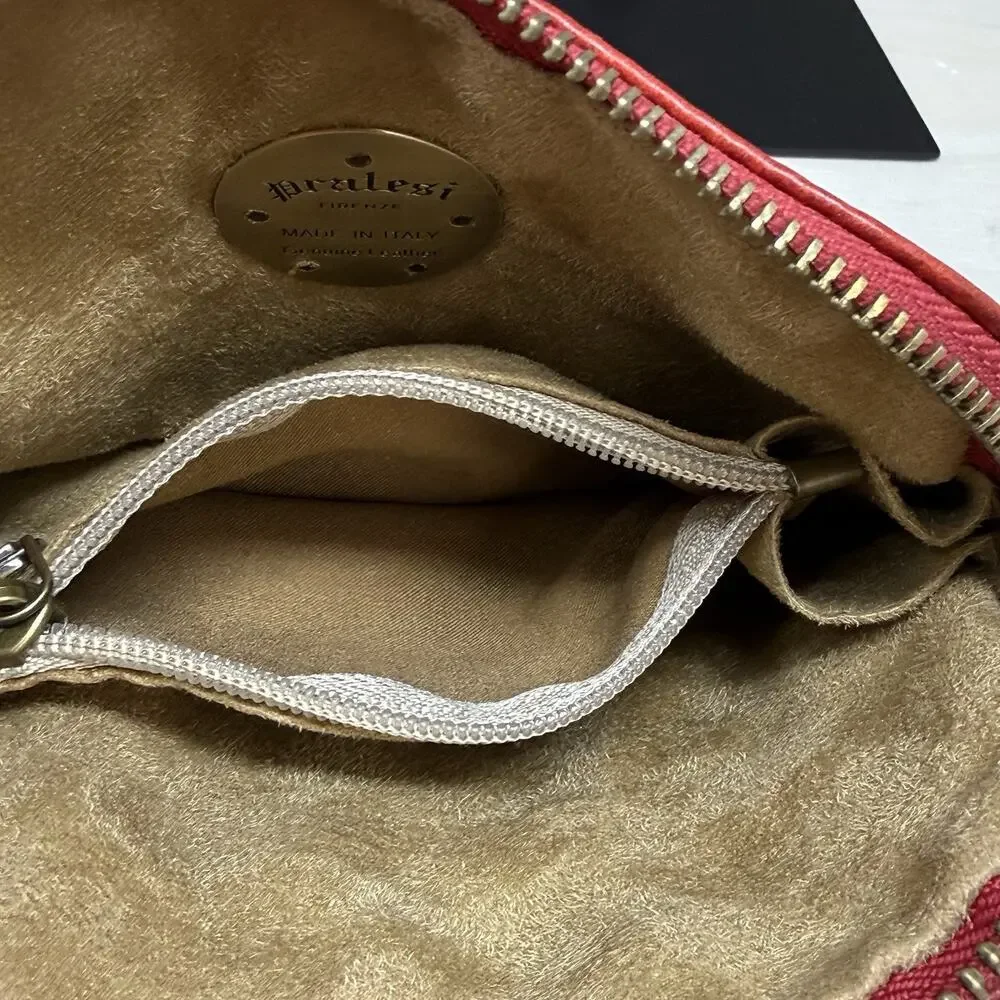 Pratesi Firenze Red Leather Crossbody Purse Handbag Made In Italy New